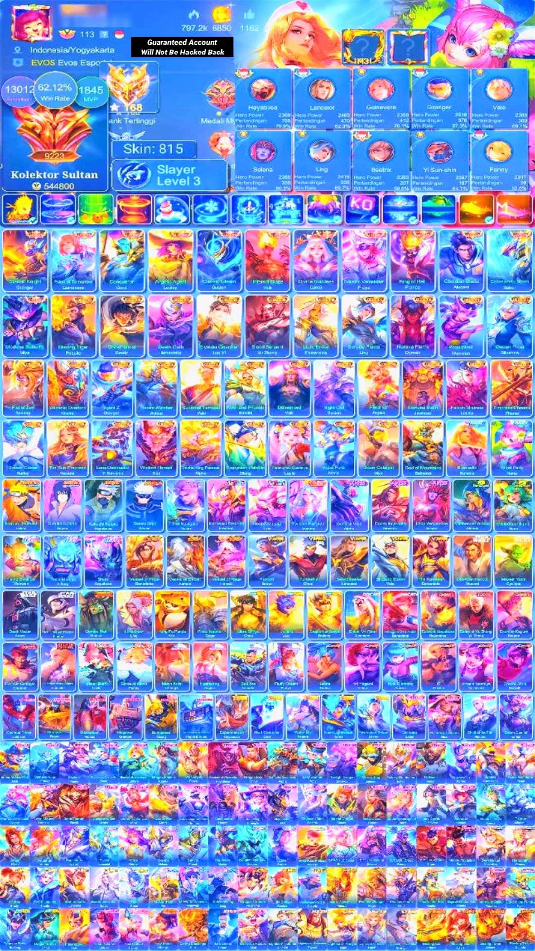 Game account sale Mobile Legends